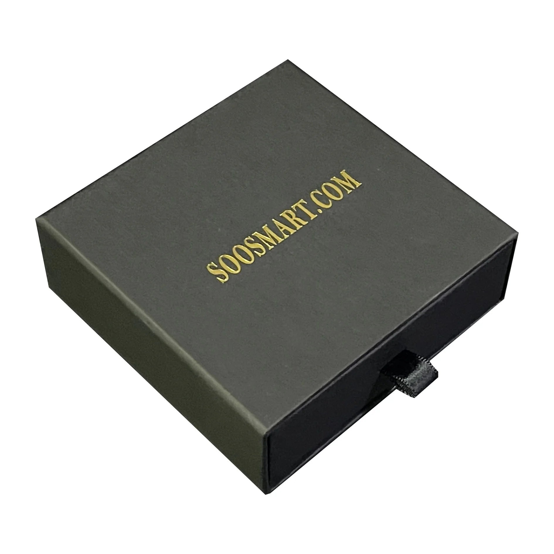 Customized Black Paper Square Drawer Necklace Box with Drawstring Closure Embossed Printing 90*90*30mm Size Fashion Style