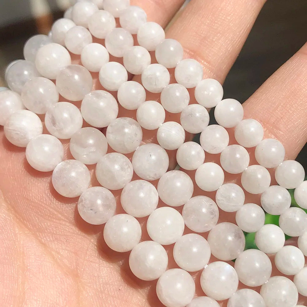 Natural A+ White Moonstone Round Beads 6/8/10mm Loose Stone Beads for Jewelry Making DIY