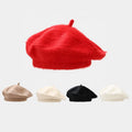 Landfond Accessory Winter Solid Color Knitted Beret With Long Rabbit Hair Beanie