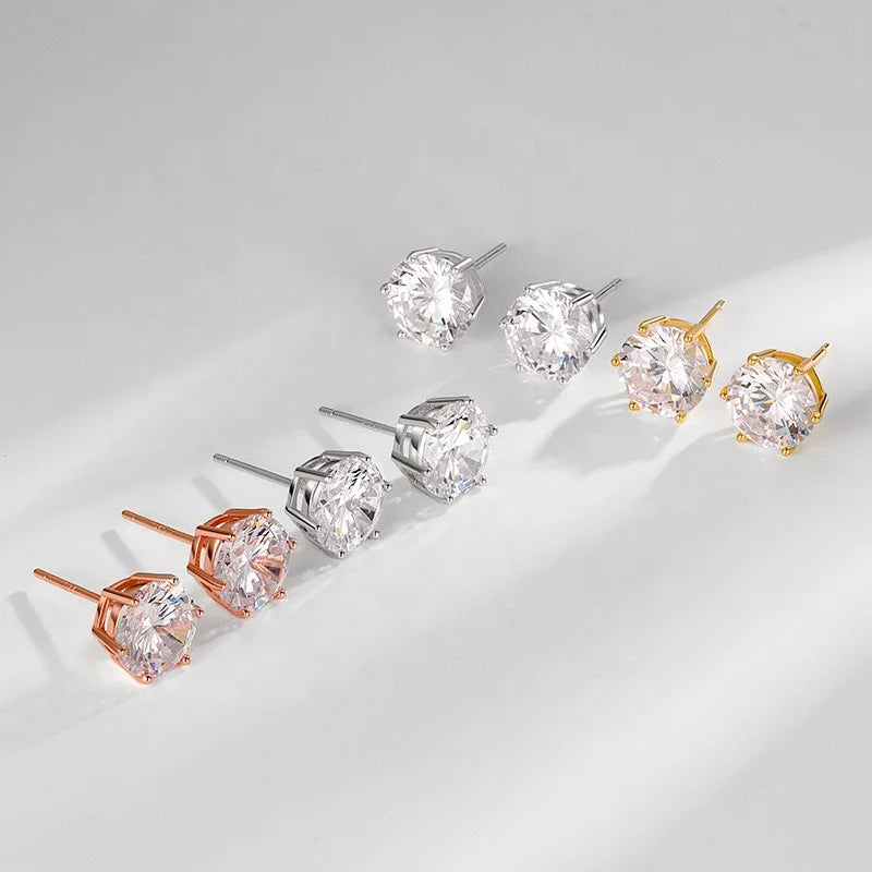 GE52 Fashion Fine Jewelry Luxury Classic 925 Sterling Silver Round 0.1-2Ct Lab Grown VVS Moissanite Diamond Stud Earrings Women MegaBDM
