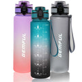 32 oz Water Bottle with Time Marker Motivational Tritan Plastic Drinkware for School Camping Hiking