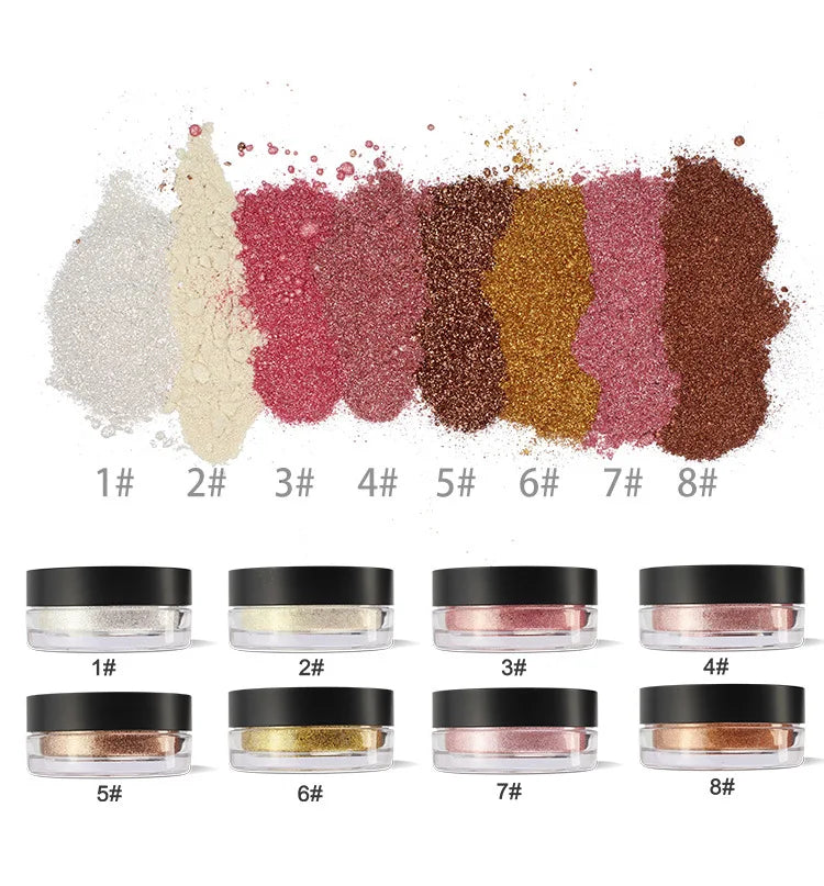 Wholesale 8 Colors Private Label Loose Powder Makeup Vegan Gold Bronze Highlighter Powder
