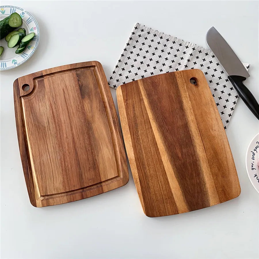 Kitchen Charcuterie Board Carving Tray Wooden Dinner Plates Laser Engraving Acacia Wood Cutting Boards With Juice Groove