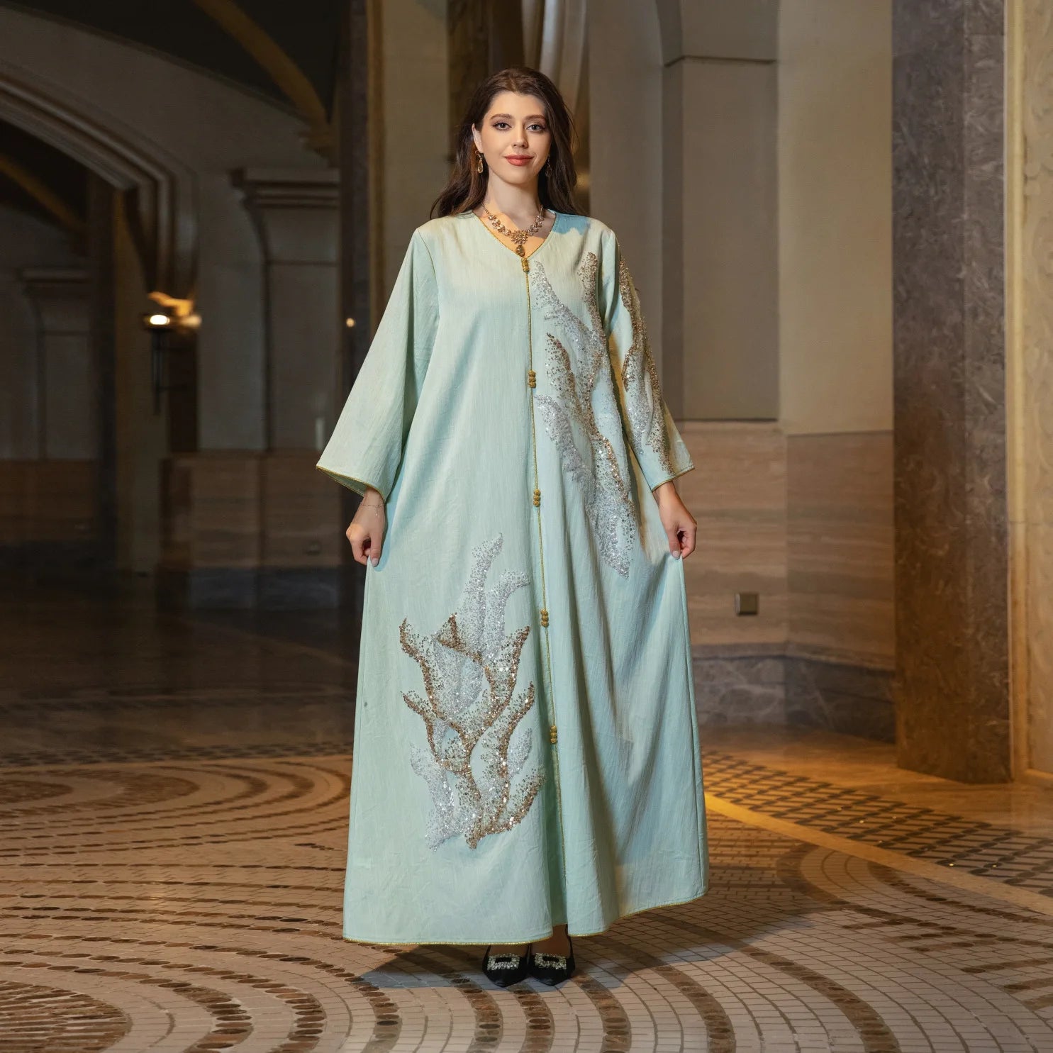 Latest Islamic Clothing Eid Ramadan Modest Dubai Luxurious Solid Color Muslim Dress