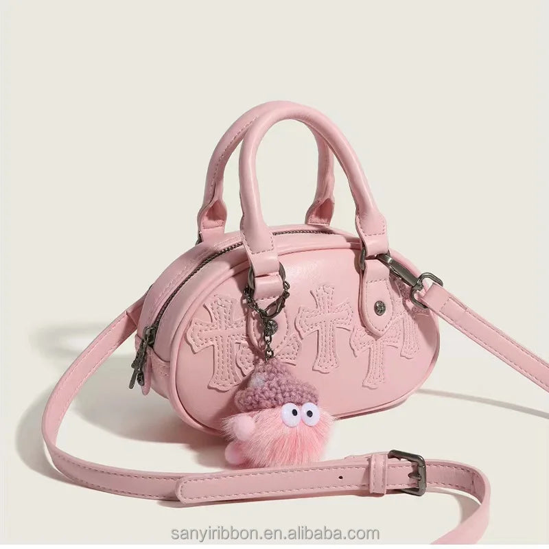 Fashionable and Cute PU Leather Round Crossbody Bag Adjustable Shoulder Strap for Handbag Women's Backpacks