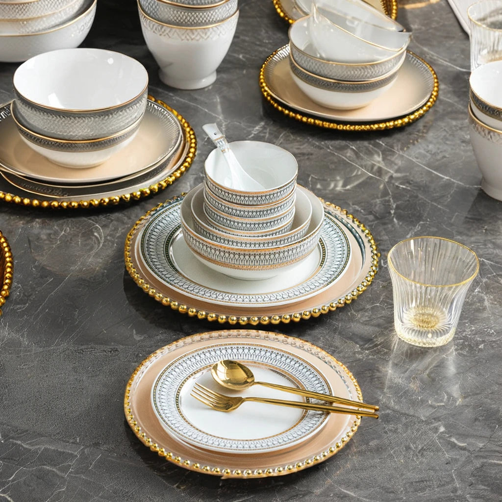Wholesale 3Pcs Royal Hotel Luxury Design Round Ceramic Plate Set Premium Porcelain Dinnerware for Restaurants