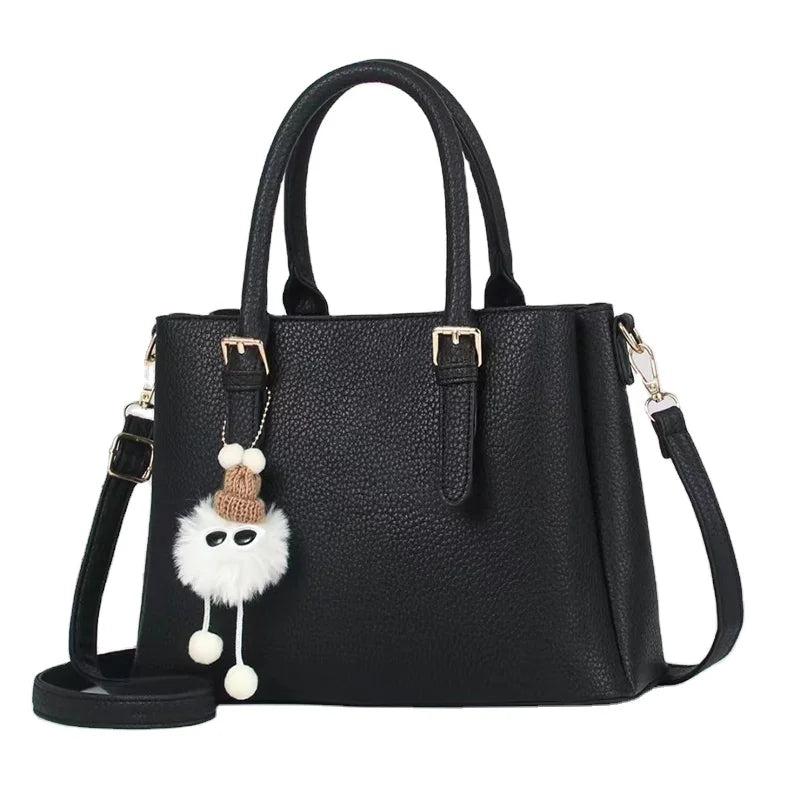 Women's 2024 New Casual Tote Handbags Large Capacity Solid Color Simple and Versatile with Pendant