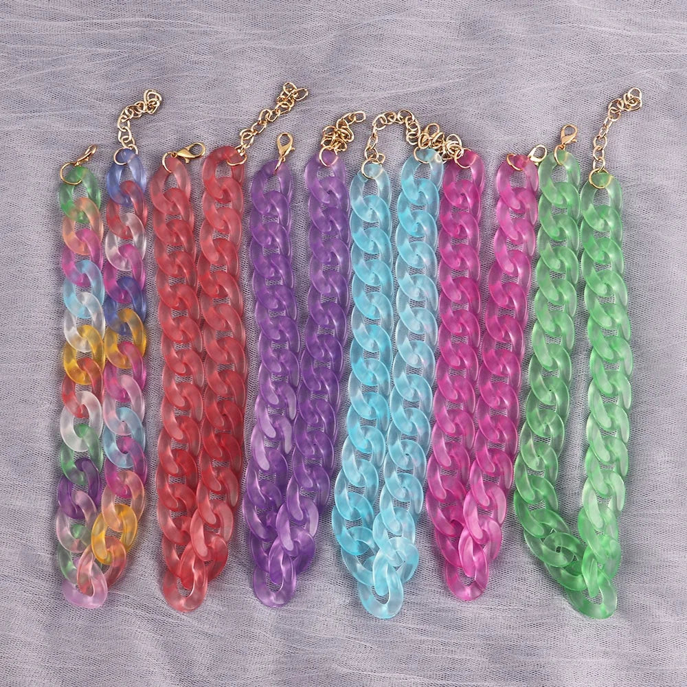New Fashion Frosted Resin Link Chain Chunky Collar Translucent Colored Matte Acrylic Long Chain Necklace Choker Women Jewelry