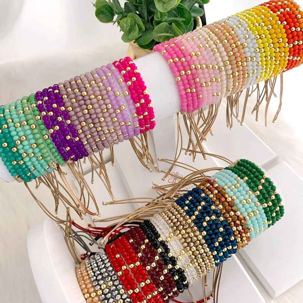 Europe and the United States Multi-color Crystal Beaded Hand Rope Ins Wind Bohemian Wind Hand-woven Crystal Bracelet Wholesale