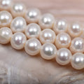 9-10mm Natural White Near Round Fresh Water Pearls with Large Holes