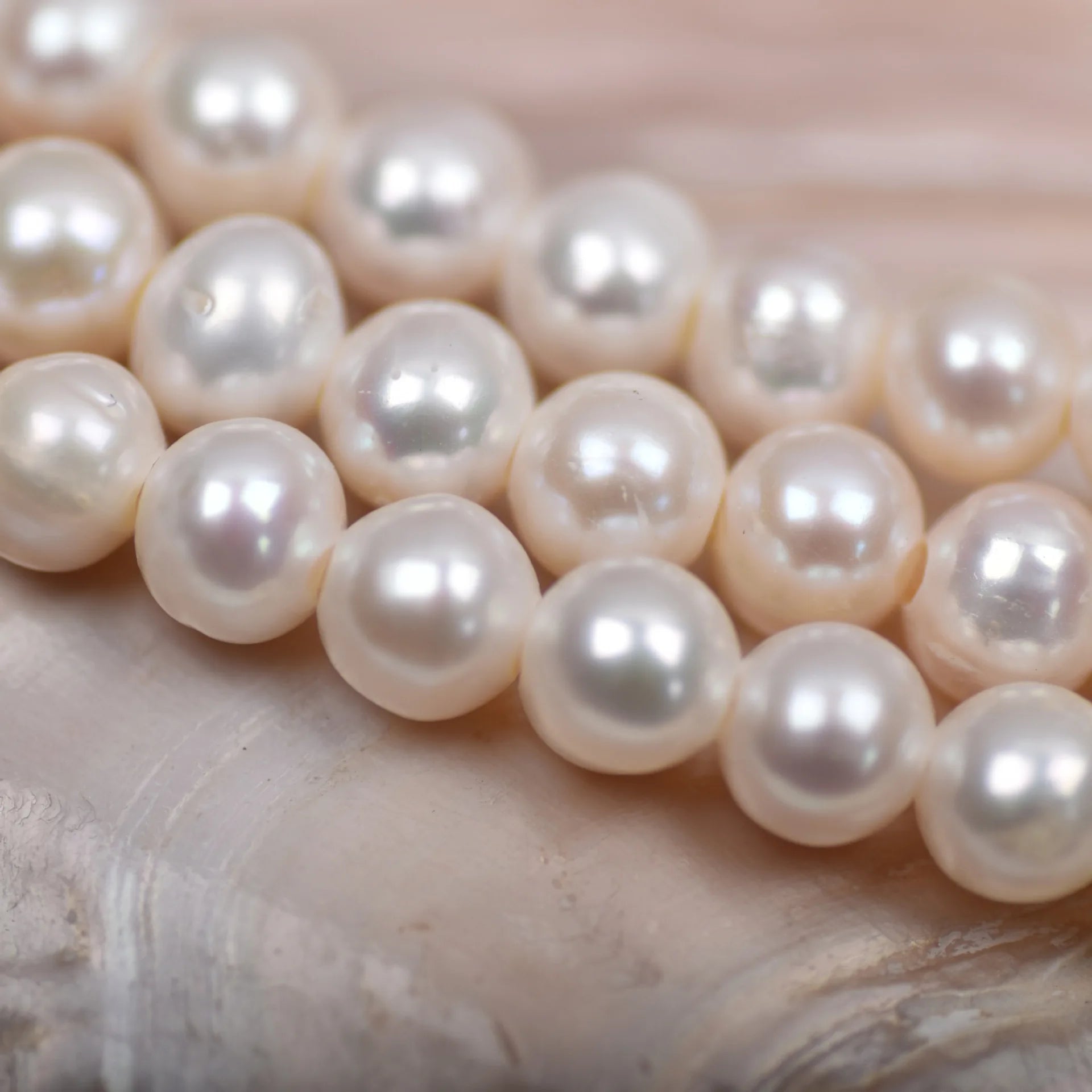 9-10mm Natural White Near Round Fresh Water Pearls with Large Holes