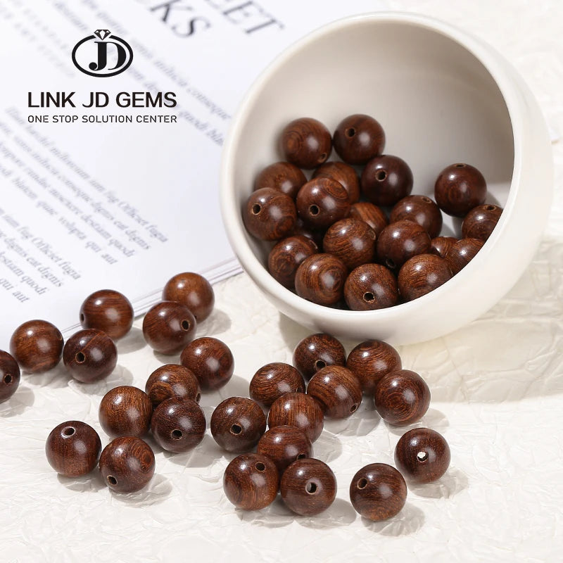 LINK JD GEMS JD Wholesale 6 8 10 12mm Pick Size Round Charms Wooden Beads Natural Gold Silk Sandalwood Loose Jewelry Making