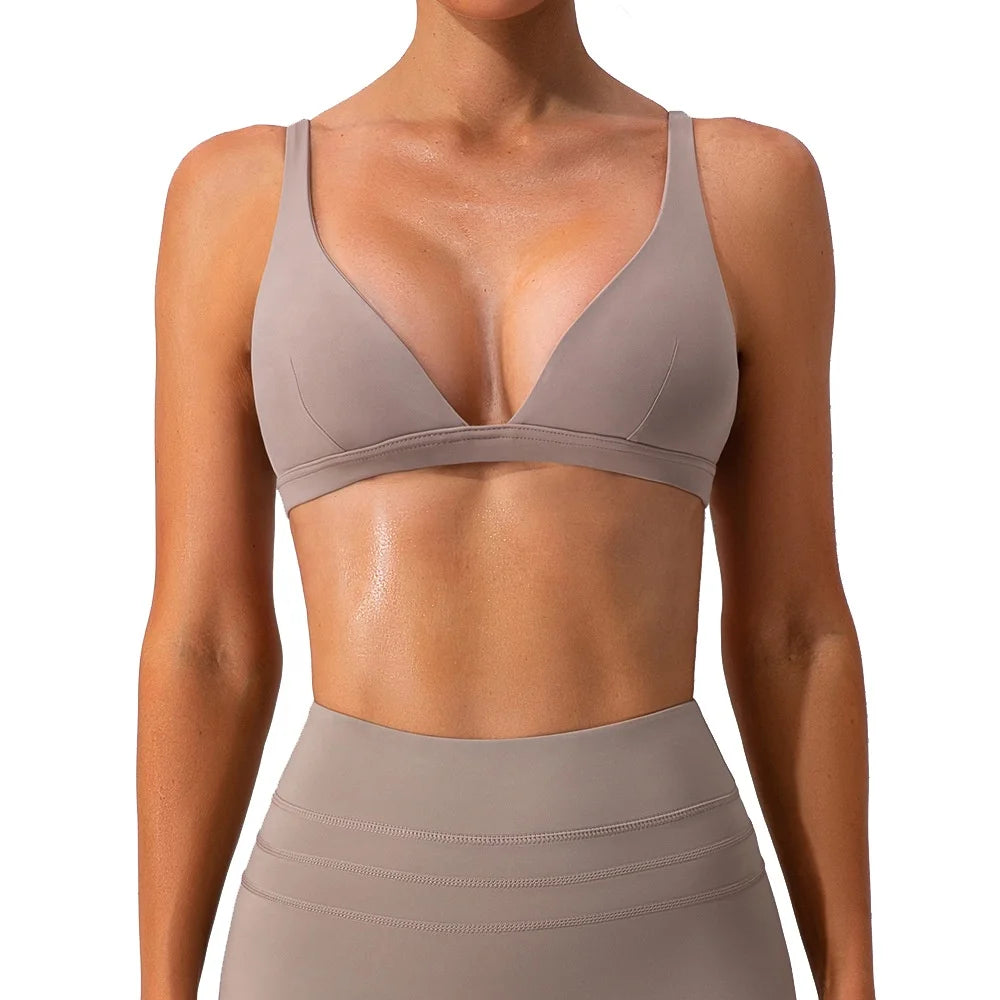 Women's V Neck Running Bra Soft Slimming Quick Dry Supportive Shockproof With Breathable Yoga Sports Wear Size XL-for Adults