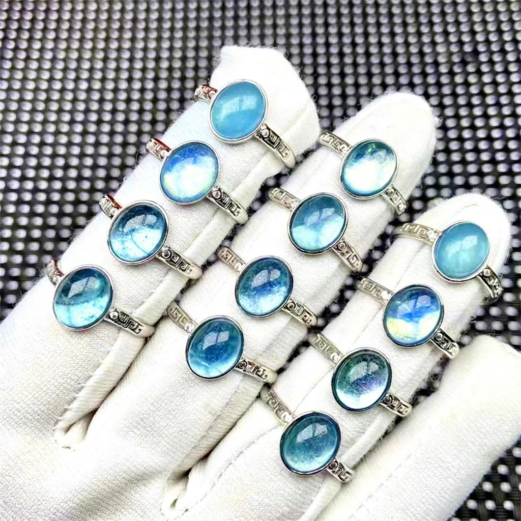 New Arrivals Adjustable Jewelry Crystals Healing Gemstone Natur Aquamarine Oval Shaped Crystal Rings for Gift