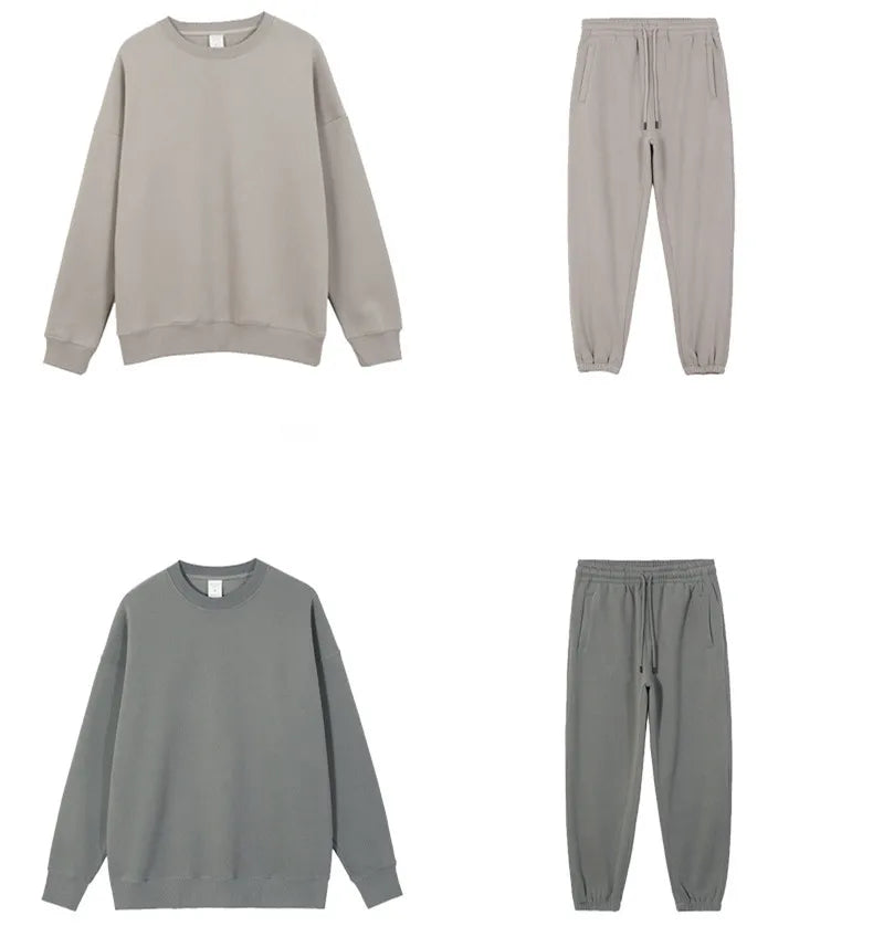 Wholesale Custom Logo Oversized Tracksuit Men's Sweatshirt Set Blank Crewneck Sweatshirt Sweatpants Set