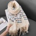 Autumn Winter Elegant Plaid Shawl for Women Small Fragrance Style Tassels Japanese Fresh Versatile Warm Scarf Digital Scarves