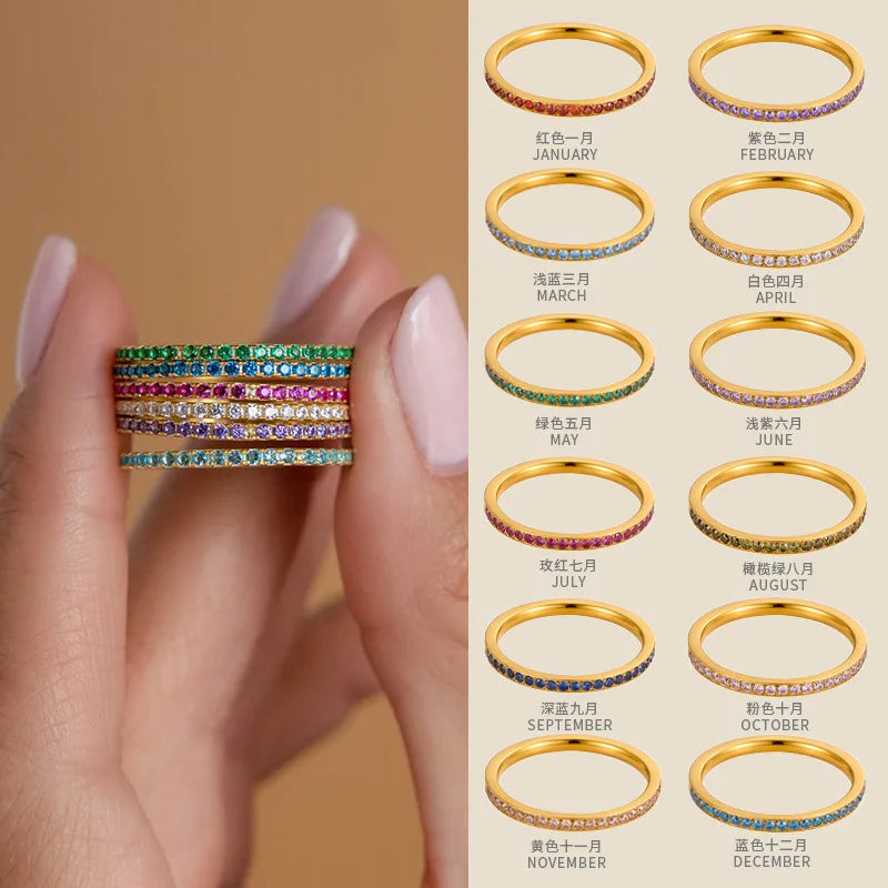 Minimalist Delicate Thin Colorful 18K Rainbow Handmade Eternity Ring Personalized Infinity Ring Waterproof Summer Jewelry