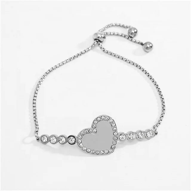 Yiwu Aceon Women's Gold Plated Stainless Steel Heart Edge Bracelet Diamond Paved Sideways Newest Blank Stamping for Gift