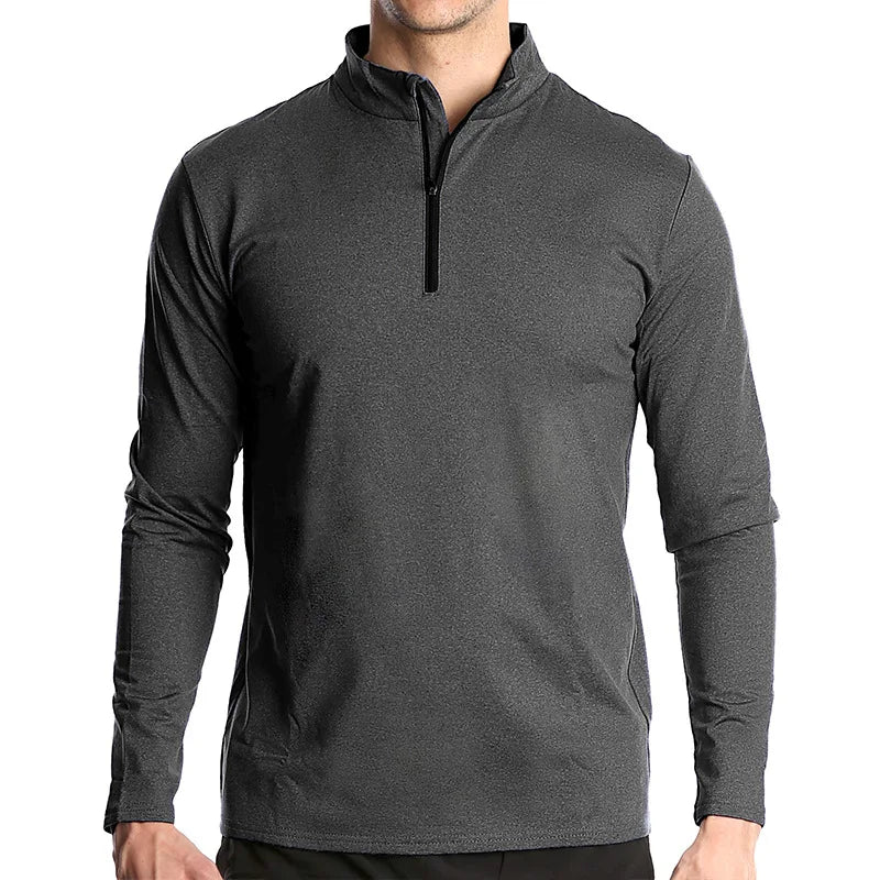 Men's Running Fitness Quick Drying Quarter Zip Shirt 1/4 Zip Pullover Hoodie Athletic Men Long Sleeve Gym T Shirt