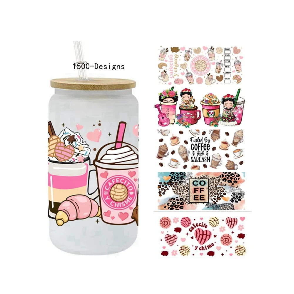 88+ Styles Wholesale Hot Sale  Coffee Chisme UV DTF Cup Wraps Transfers 16oz Libby Cup Wrap Sticker for Tumblers DIY