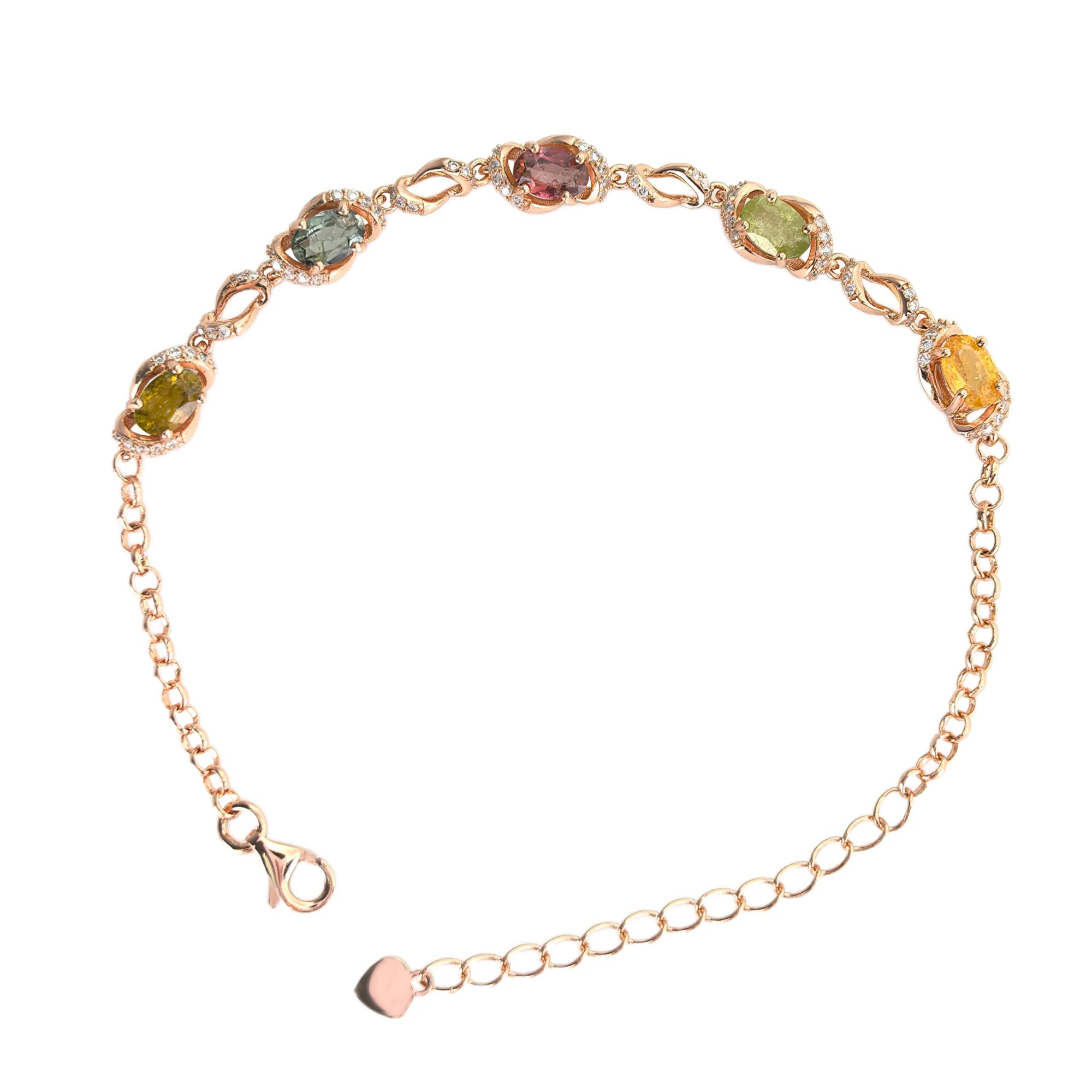 Elegant Rose Gold Plated 925 Sterling Silver Natural Tourmaline Bracelet for Women Birthday Gift