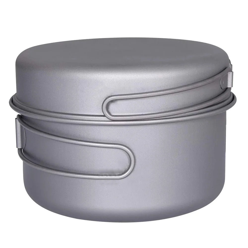 Custom Titanium Outdoor Cookware Set-Camping Cooking Pot and Pan with Folding Handle