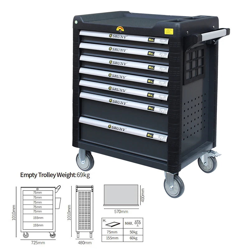 Srunv Workshop Trolley With 7 Drawers 421 Pcs Tool Cabinet With Hand Tool Setcabinet With Stainless Steelcar Repair Tools Set MegaBDM