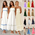 Women's Summer New Solid Color Lace Spliced Elegant Sling Large Swing Dress