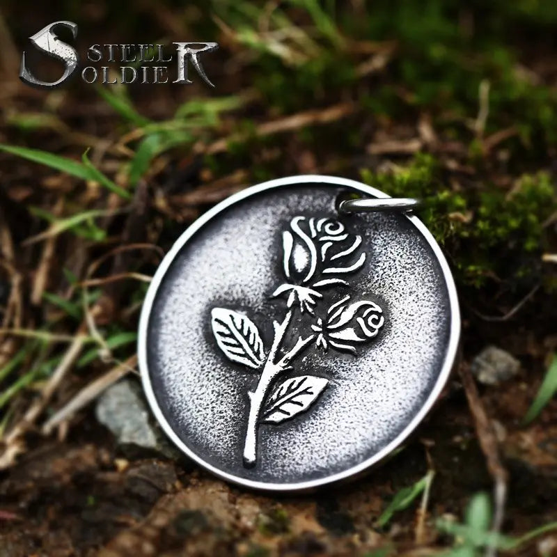 SS8-681P Stainless Steel New Fashion Stainless Steel Rose Flower Pendant Round Shape Romantic Jewelry for Women Men's Pendant