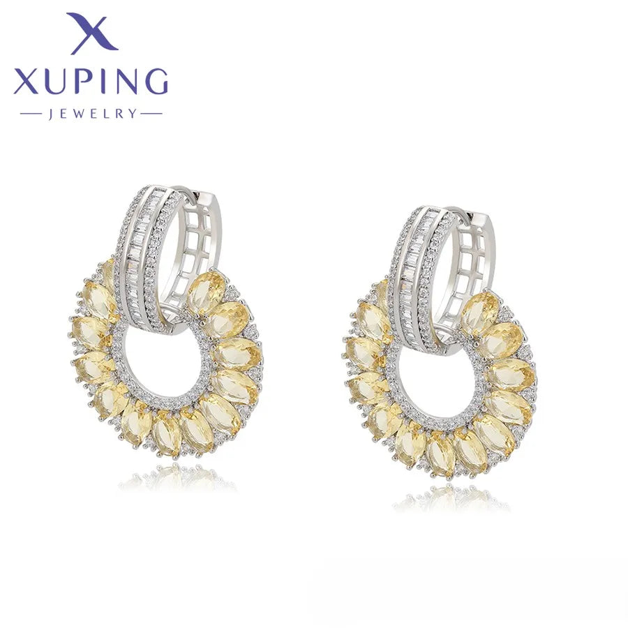 X000708704 XUPING Jewelry Wholesale Environmental Copper Flower Shape Women's Yellow Synthetic CZ Earrings Fashion Jewelry