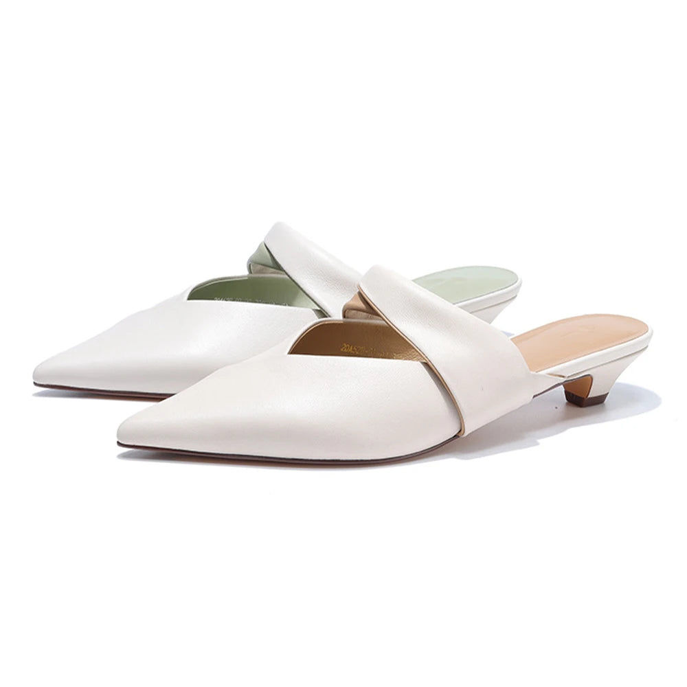 2024 Elegant Sophisticated Style Top Grade Sheepskin Womens Pointed Mule Shoe Fashionable Genuine Leather Low-Heeled for Slipper