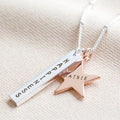 Vertical Bar With Star Pendant Necklace Personalized Jewelry Custom Stainless Steel Silver Plated Engraved Necklace for Women