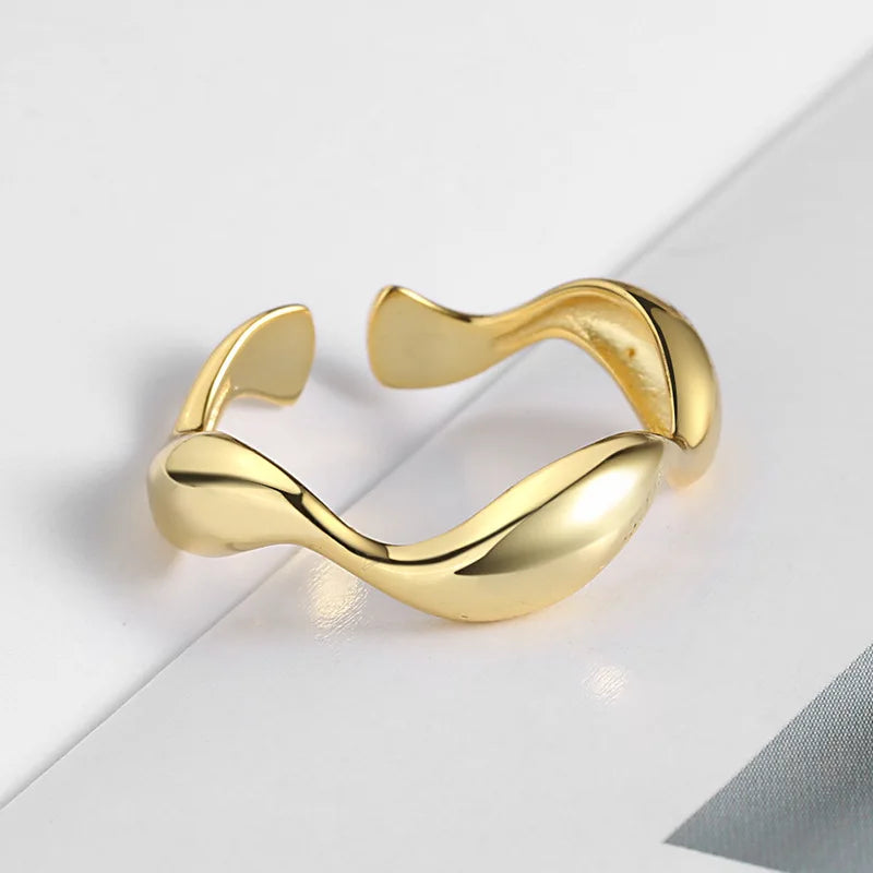 INS S925 Sterling Silver Irregular Wavy Smooth Ring Stacking Minimalist Open Ring for Women