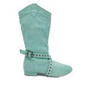 New Arrival Women's EVK010 Light Blue Suede Low Heel Dance Boots Customized Ballroom Jazz Salsa Party Practice Shoes