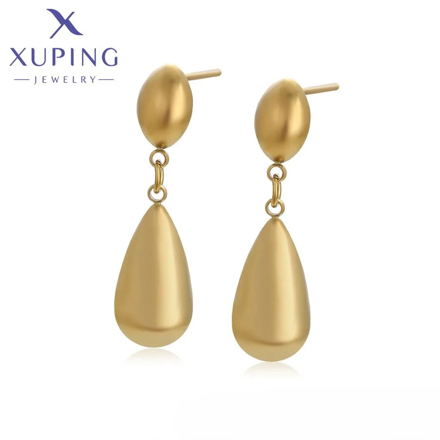 T000908706 XUPING 14K Gold Color Professional Stainless Steel Wholesale Hypoallergenic Indian Flat Back Stud Dangle Earings