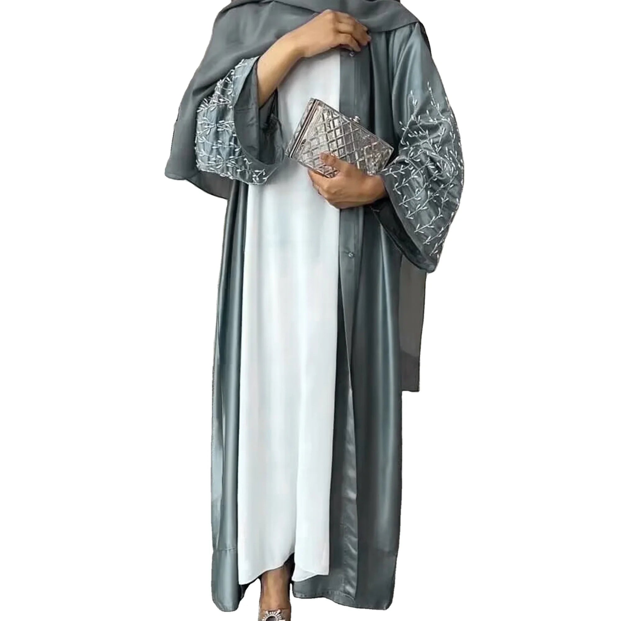 Handmade Beaded Open Abaya Dress Gown Traditional Muslim Clothing Turkish Kimono Style Dubai Turkey Hijab Cardigan for Women