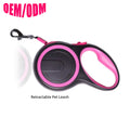 Custom Logo 5m Retractable Dog Leash One-Button Break Lock Safety Nylon Ribbon Solid & Animal Pattern Made Leather Plastic Alloy