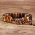 YueTong Picasso Jasper Tube Bead Cuff Bracelet Natural Stone Bead Wrap Bracelet Handmade Leather Bracelet Jewelry Wholesale