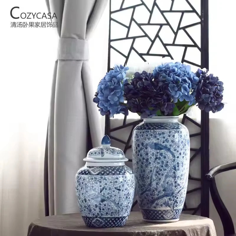 Wholesale Chinese Modern Home Goods Decorative Ceramic Blue and White Porcelain Ginger Jars