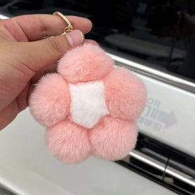 Wholesale Puff Key Ring Bag Car Flower Key Pendant Fur Ball Stuffed Plush Keychains Toys Flower Pom Pom Flower Fluffy Key Chains