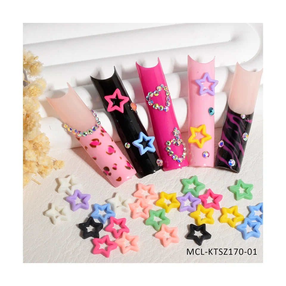 30pcs 3D Resin Nail Charms Shining Hollow Out Love Heart Stars Nail Parts Accessories Kawaii DIY Nail Art Decoration