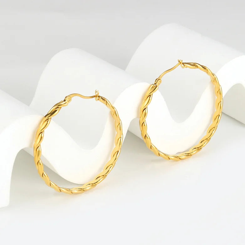 High End 30mm Braided Chain Large Circle Huggie Earrings Stainless Steel Twisted Hoop Gold Plated Fashion Earrings for Women