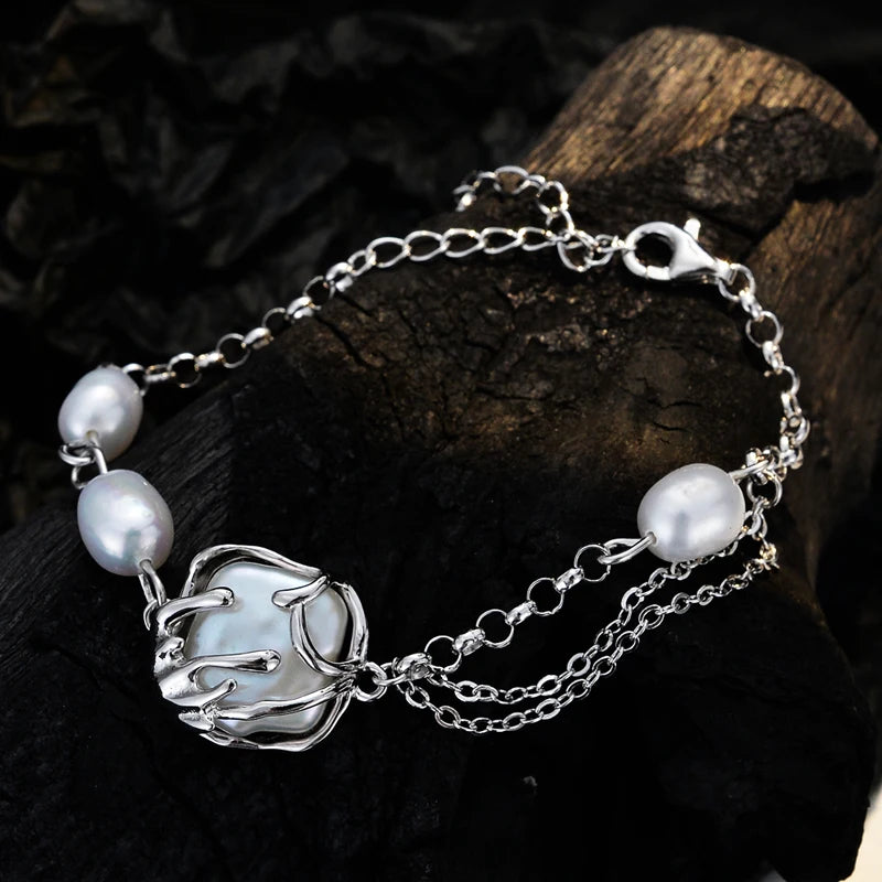 Icebela Jewelry S925 Sterling Silver Baroque Pearl Bracelet Handmade Jewelry Temperament Light Luxury Pearl Charm Bracelet
