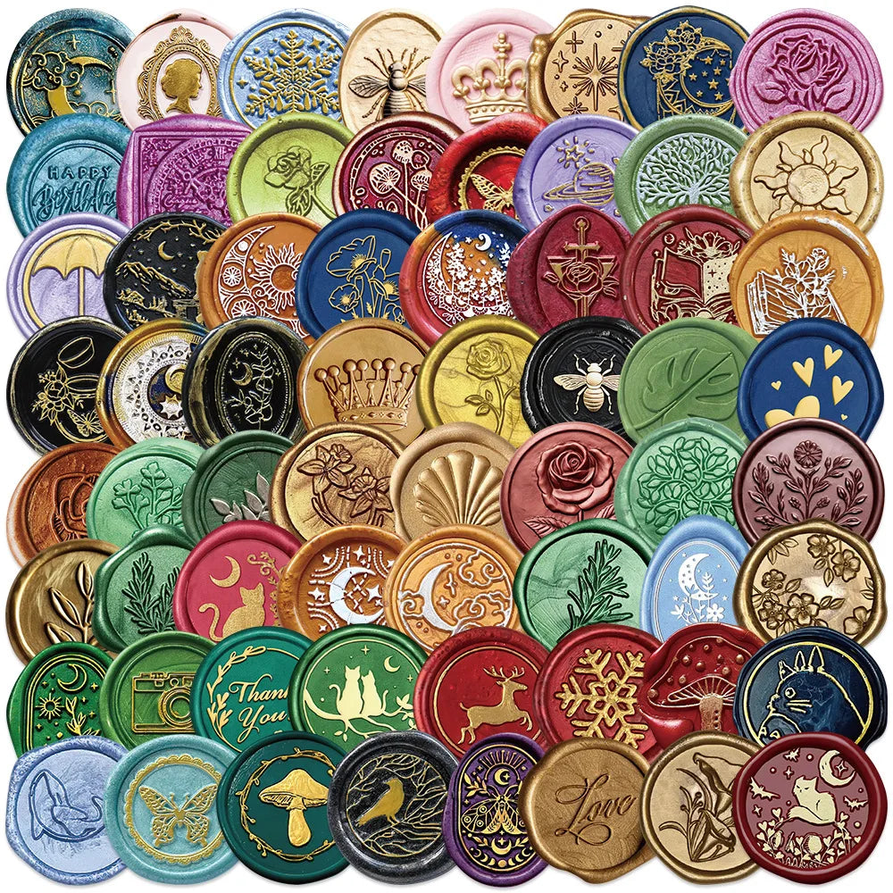64Pcs Creative Colorful Sealing Wax Graffiti Stickers for Book Envelope Decor Wax Seal Sticker