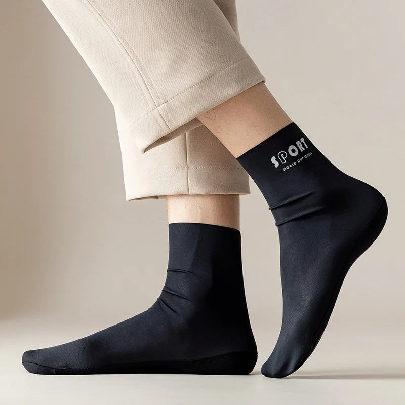 New Arrive Top Quality Men's Printing logo High Stretch Ice Silk Indoor Floor Socks Breathable Comfortable Anti-odor Home Socks