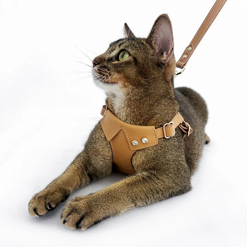 Wholesale Custom Luxury Vegan Leather Dog Harness Classic Adjustable Cat Harness with Lace Decoration Fashion Designer Pet Gear