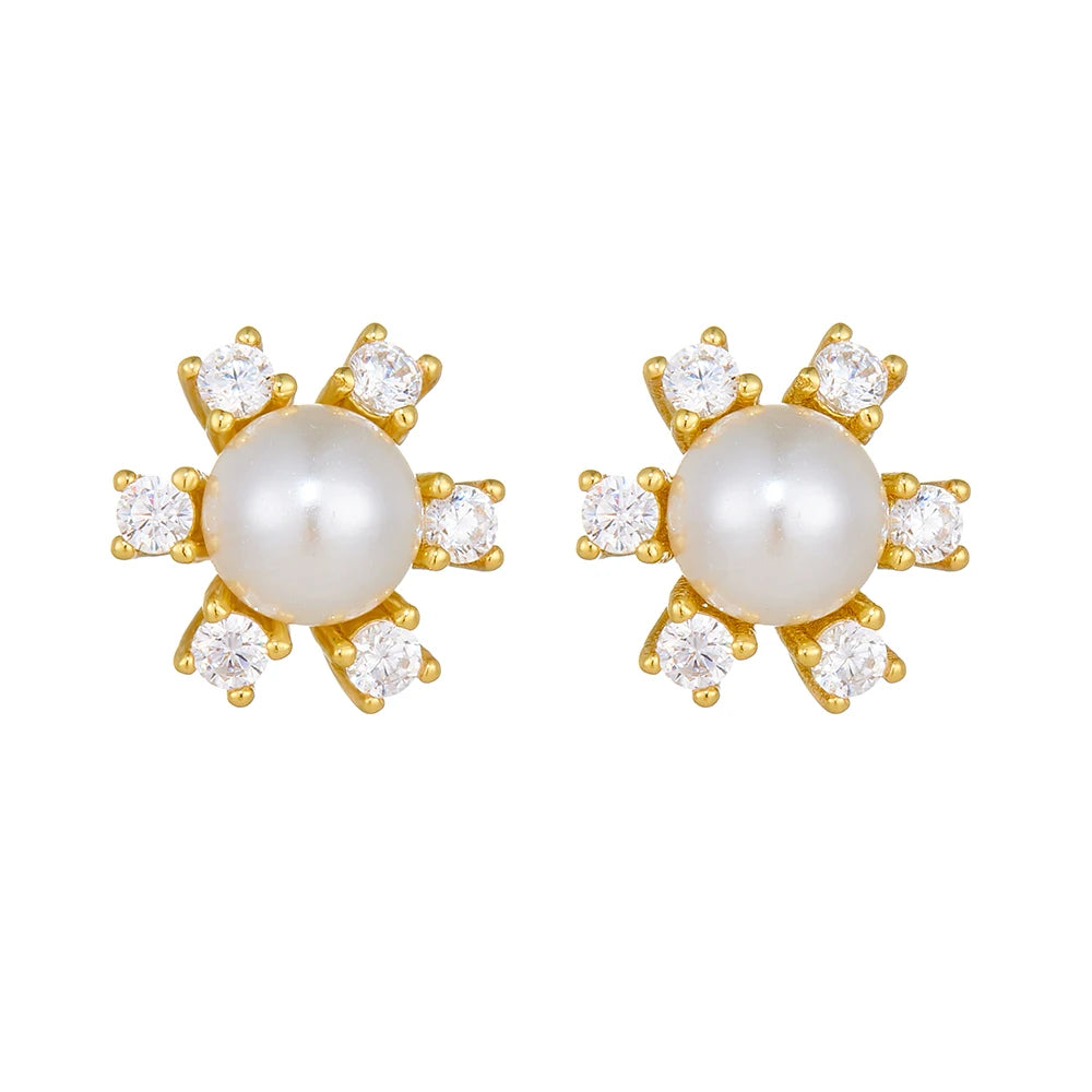 Peishang Wholesale Jewelry 925 Sterling Silver Gold Plated Cz Zircon Flower Stud Earrings
