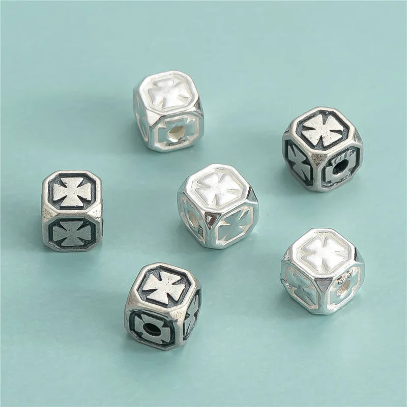 Vintage 925 Sterling Silver Cross Square Spacer Beads for Diy Bracelet Necklace Jewelry Making Accessories
