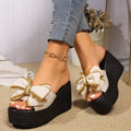 2025 Summer New Women's Platform Slippers Foreign Trade Plus Size Wedge Bow Muffin Thick-Soled Rubber Insole Wholesale MegaBDM