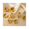 18k Gold Plated Stainless Steel Hoop Earrings C Shape Double Triple 3 Layers Open Circle Earrings
